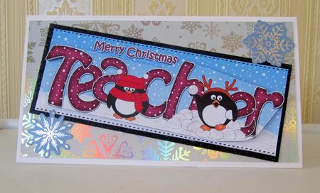 Large Dl Xmas Teacher Pip Penguin 3D Decoupage by Janice Saunders