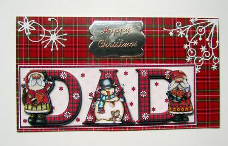 Painted Santas and Snowman Dad Large Dl Card Front with Dec by Janice Saunders