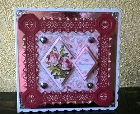 Pink Roses Happy Anniversary 7in Double Diamond Topper Featured Gallery Photo