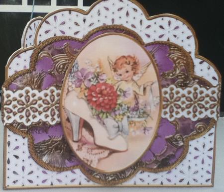 Shoe Fairy Lilac Anglaise Scalloped 3D Decoupage Card Kit by Jayne Francis