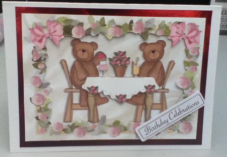 Teddies Having Tea in Rose Frame A4 by Jayne Francis