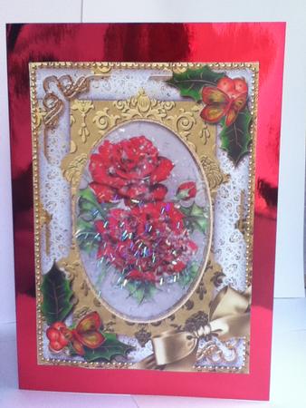 Christmas Roses Holly 7x5in Card Picture and Shaker Frame by Jayne Francis