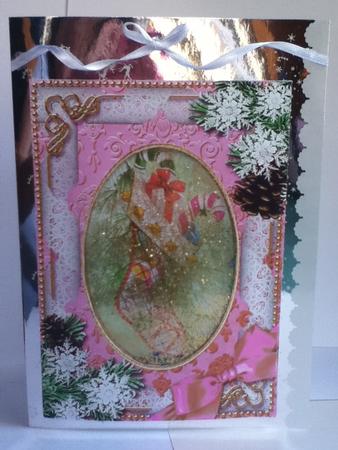 Christmas Stocking Snow 7x5in Card Picture and Shaker Frame by Jayne Francis