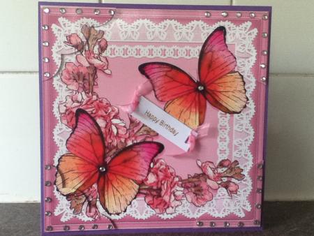 8 x 8 Butterflies and Flowers N Lace Scalloped Corner Topper by Jayne Francis