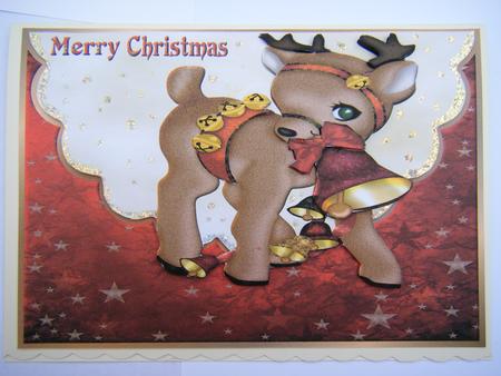 Cute Christmas Reindeer Envelope Card with Decoupage by Jayne Francis