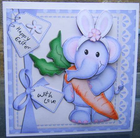 Lola Elephant's Bunny Ears Quick Card N 3D Decoupage by Jayne Francis