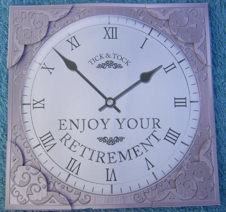 8 x 8 Retirement Clock Scalloped Corner Topper by Jayne Francis