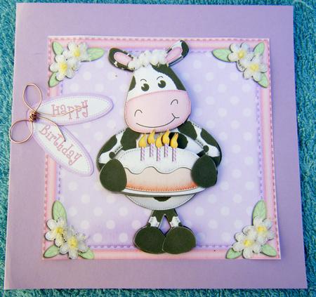 Milly Moo Cow's Birthday Cake Quick Card N 3D Decoupage by Jayne Francis