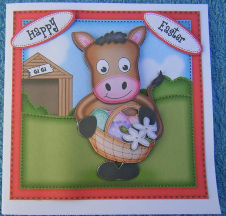 Gi Gi the Horse's Easter Basket Quick Card N 3D Decoupage by Jayne Francis