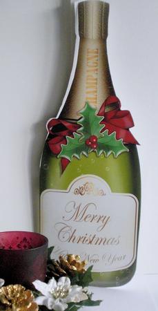 Large Dl Christmas Champagne Bottle Shaped Card by Jayne Smith