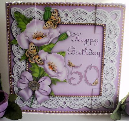 Lilac Poppy Butterfly 50th Birthday 8in Picture Topper by Jayne Smith