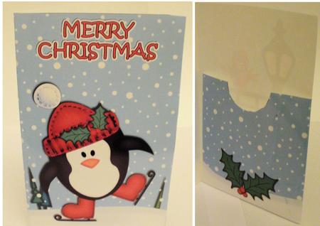 Xmas Skating Penguin Lottery Wallet Card by Jayne Smith