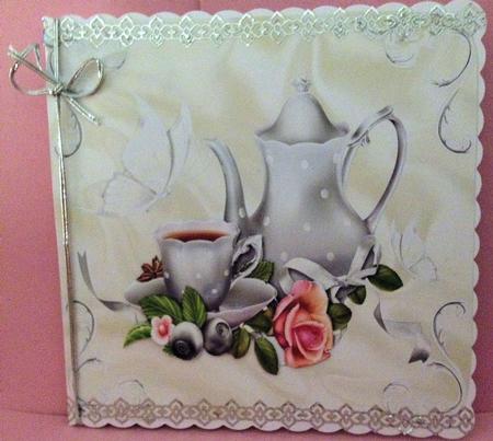 Silver Teapot and Rose with Butterflies 8x8 by Jayne Smith