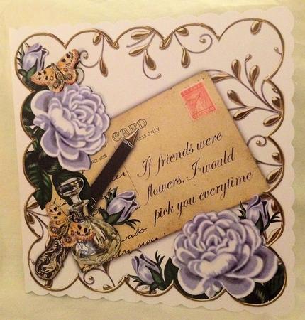 Pblue Roses If Friends Were -  Ink Saver 8in Scallop Topper by Jayne Smith