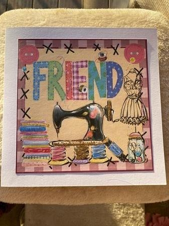 3 Friend sewing themed card fronts/toppers by Jayne Taplin