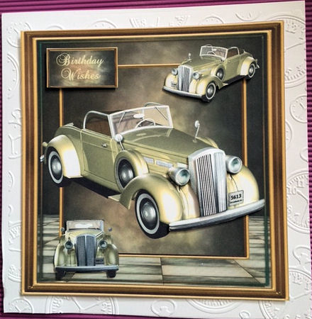 Birthday or fathers day card with decoupage vintage cars by Jayne Taplin