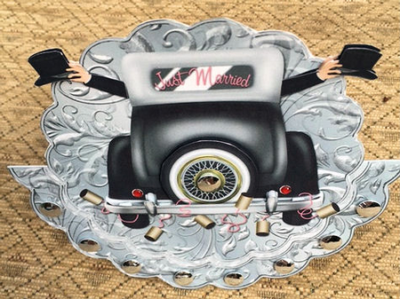 Mr and Mr wedding car scalloped rocker card sheet by Jayne Taplin