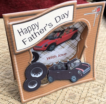 Mini Car Birthday or Fathers Day Appeture Topper and Insert by Jayne Taplin