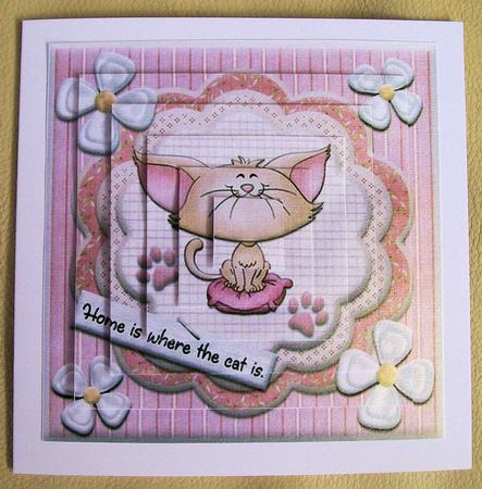 Home is Where the Cat Cat on Pillow Pyramid Card Front by Jayne Taplin