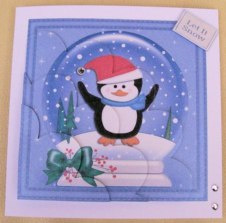 Xmas Penguin Snowglobe Shell Edged Corner Side Stacker by Jayne Taplin
