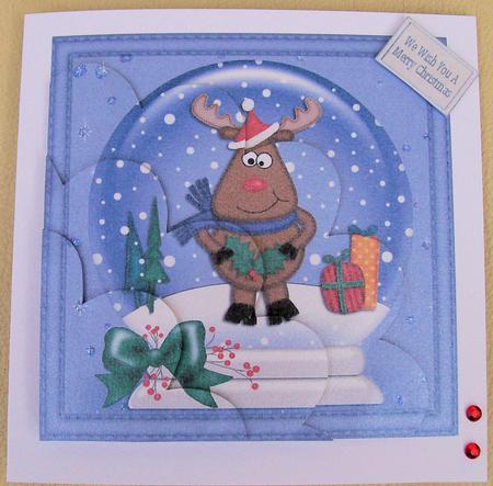Xmas Rudolph Snowglobe Shell Edged Corner Side Stacker by Jayne Taplin