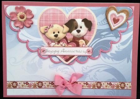 Puppy Love on a Heart with Flowers Scalloped Envelope by Jayne Taplin