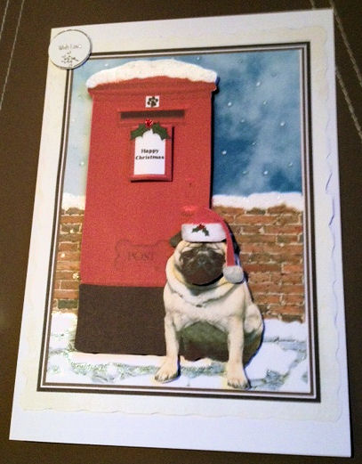 Pug Dog Christmas Post Box Decoupage by Jayne Taplin