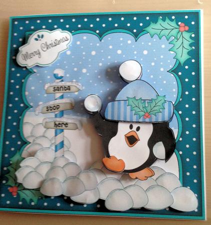 8x8 Xmas Pip Penguin Snowball Fight Mini Kit 3D Decoupage by Jayne Taplin