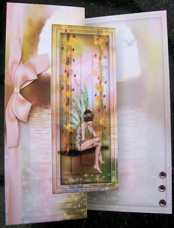 Reflection Fairy on a Swing No Cut Fold Back Card by Jayne Taplin