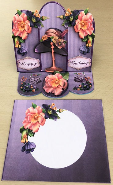 Hat and Roses Triple Scalloped Easel Card Mini Kit by Jayne Taplin