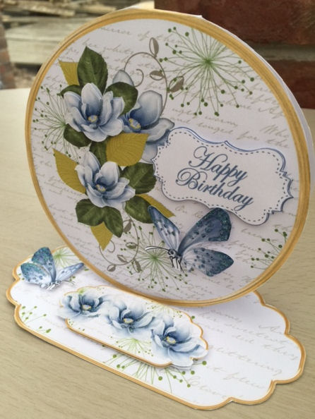 Blue Magnolia Happy Birthday Circle Easel Card Mini Kit by Jayne Taplin