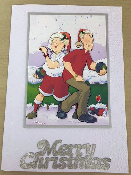 Christmas Bowling Dudes Couple A4 by Jayne Taplin