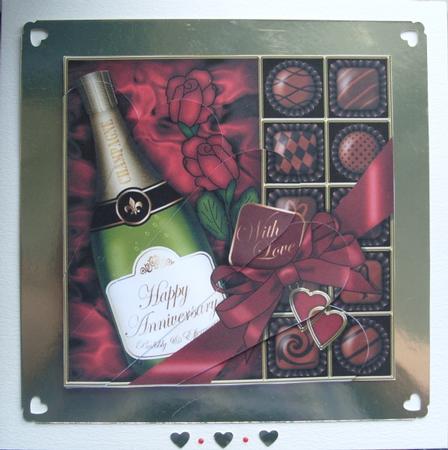 Anniversary Champers Chocs N Roses Fan Pyramage Topper by Jayne Westlake