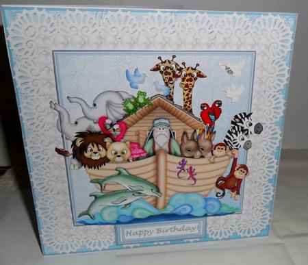 6" x 6" Noah's Ark Lace & Pearls with Decoupage Card Topper by Jean Deery