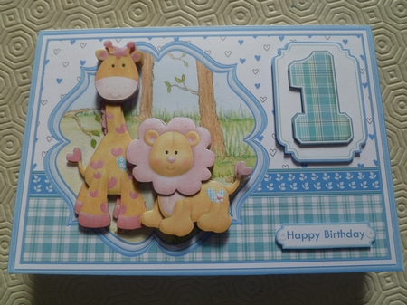 BIRTHDAY AGES 1 TO 5 BOY Lion & Giraffe A5 Decoupage & Insert Kit by Jean Harrison