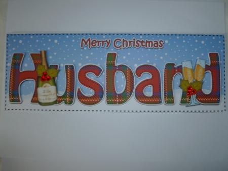 Large DL Merry Christmas HUSBAND 3D decoupage with Champagne by Jean Harrison