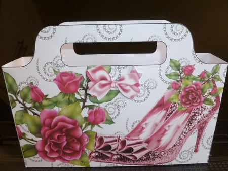 Pretty razzle dazzle pink shoes and roses tote gift bag by Jean Harrison