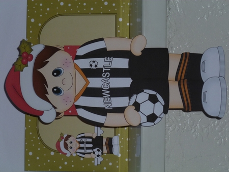 3D On the Shelf Card Kit - Little Christmas Footballer plays for Newcastle by Jean Harrison