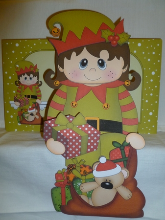 3D On the Shelf Card Kit - Little Christmas Girl Elf helps fill the Sack for Santa by Jean Harrison