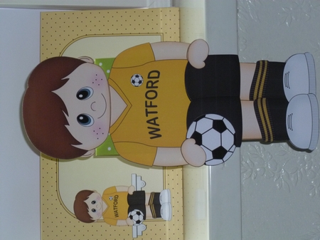 3D On the Shelf Card Kit - Little Footballer Cornell plays for Watford by Jean Harrison