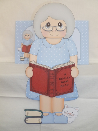 3D On the Shelf Card Kit - Old Lady Primula is Reading a Good Book by Jean Harrison
