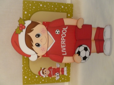 3D On the Shelf Card Kit - Little Christmas Footballer plays for Liverpool by Jean Harrison
