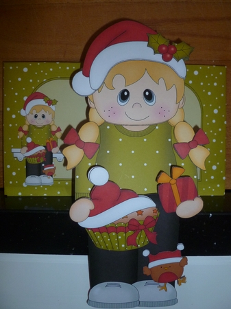 3D Christmas On the Shelf Card Kit - Cute Christmas Girl has a Fesive Cupcake by Jean Harrison