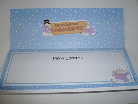 large DL Merry Christmas GODDAUGHTER with Snowman insert by Jean Harrison