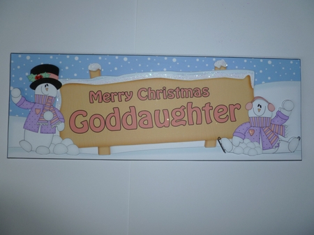 large DL Merry Christmas GODDAUGHTER with Snowman insert by Jean Harrison