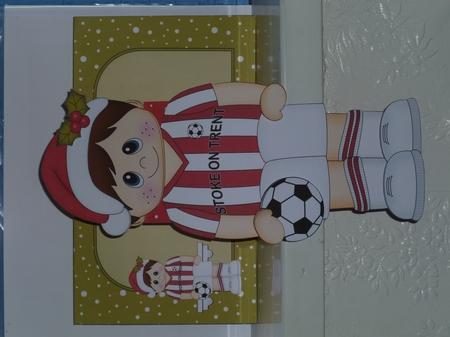 3D On the Shelf Card Kit - Little Christmas Footballer plays for Stoke on Trent by Jean Harrison
