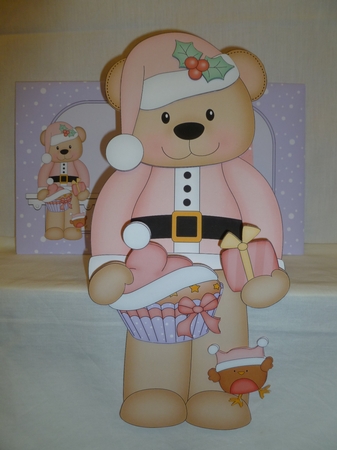 3D Christmas On the Shelf Card Kit - Cute Christmas Livvy Bear has a Fesive Cupcake by Jean Harrison