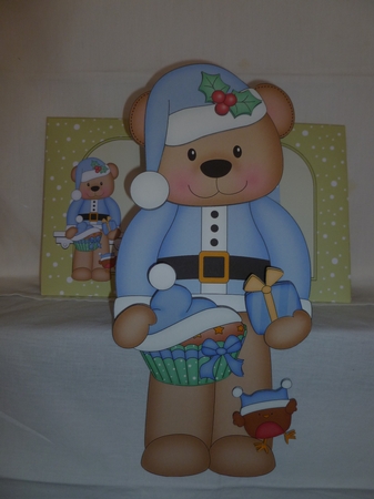 3D Christmas On the Shelf Card Kit - Cute Christmas Livvy Bear has a Fesive Cupcake by Jean Harrison