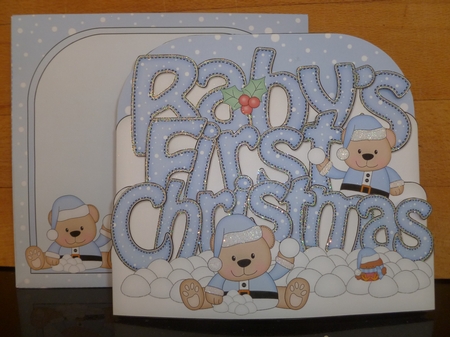 3D Pop Out Christmas Word Card Kit -BABYS FIRST CHRISTMAS with Austin Bear by Jean Harrison
