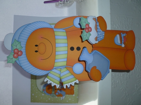 3D Christmas On the Shelf Card Kit - Christmas Gingerbread Man Ginge has a Hot Water Bottle & Festive Cupcake by Jean Harrison